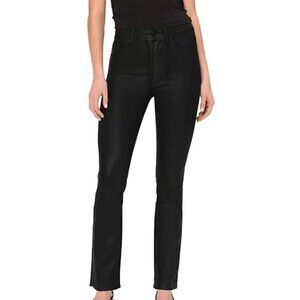 DL1961 Halle Instasculpt High Rise Straight Leg Jeans in Black Coated Denim 28